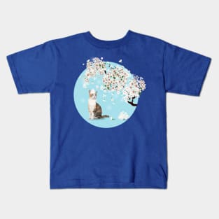 White Cherry Blossom Kitty Kids T-Shirt